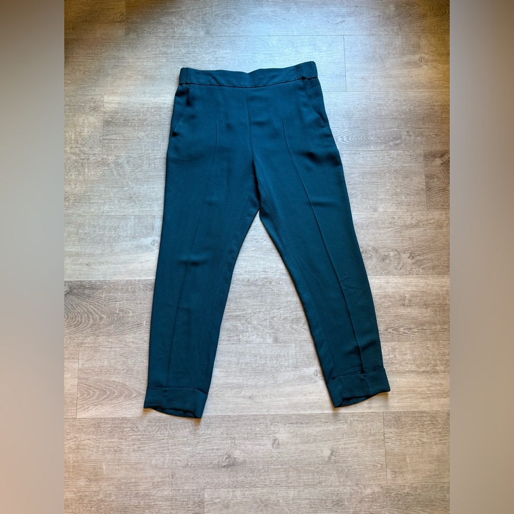 Akris 100% Mulberry Silk Elastic Waist High Rise Cuffed Hem Pull On Pants Size 8